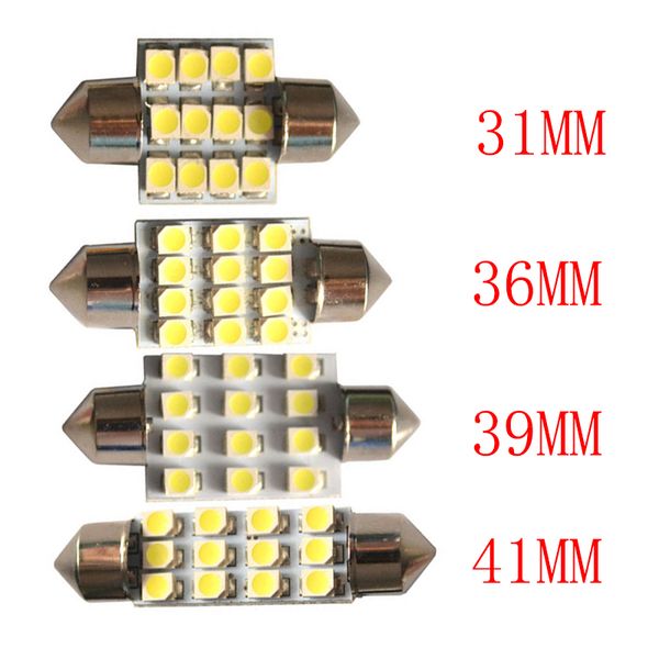 50 pièces ampoules LED 31MM 36MM 39MM 41MM feston blanc intérieur voiture lumières 12SMD 3528 puces pour Auto dôme liseuse 12V