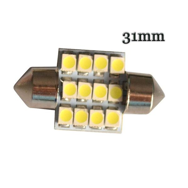 Ampoules LED 31MM, 50 pièces, lumières intérieures blanches de voiture 12SMD 3528 puces pour lampe de lecture de dôme automobile 12V