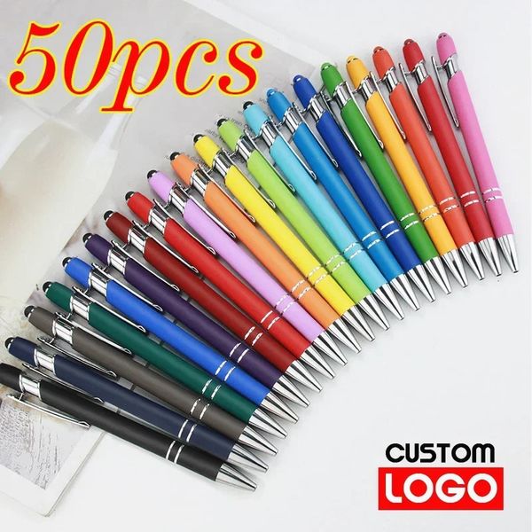 50pcs Light Metal Ballpoint Pen Screen Scolt Pen Office école publicitaire Pen Texte personnalisé Gravure Laser Gravure 240430