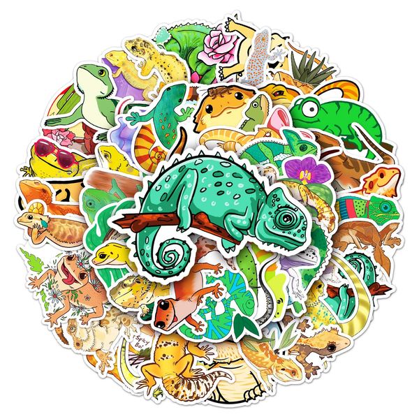 50 Uds. Pegatina de animales de dibujos animados de lagarto PVC creativo impermeable diy decoración de monopatín con personalidad