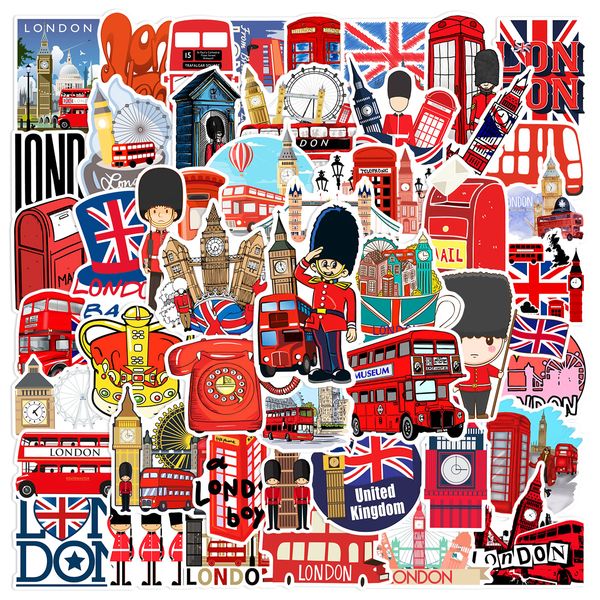 50 PCS Londres Rouge Bus Autocollants Autocollants Pour Ordinateur Portable, Moto Vélo Bagages Decal Graffiti Patches pour Enfants L50-402