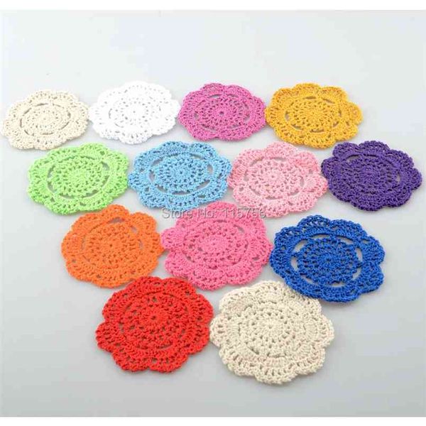 50pcs / lot 10 cm tapis de table ronde crochet coasters napperons tasse pad accessoires pour abat-jour NL111 210817