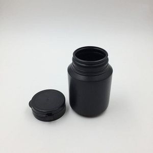 50 pcs/lot 100 ml 100 cc en plastique HDPE noir contenant pharmaceutique bouteilles de pilules avec bouchon à anneau dur pour l'emballage de médicaments Hktnx