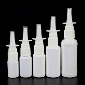 50 unids / lote 10ml 15ml 20ml 30ml 50ml blanco vacío botellas de rociado nasal de plástico rociador de la bomba de la niebla de la niebla de la nariz con la botella recargable DH9878