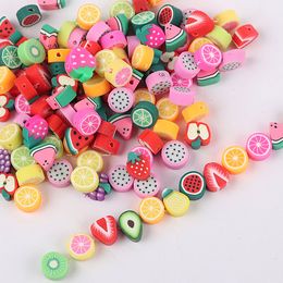 50 pcs/lot 10mm pâte polymère fleur fruits perles bijoux couleur mélangée polymère entretoise perle pour bracelets à breloques collier faisant grossiste