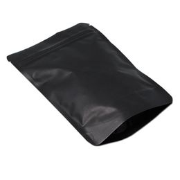 50pcs / lot 13 21cm mat pur feuille d'aluminium valve poche stockage des aliments thermoscellage debout noir mylar fermeture à glissière paquet bags188j