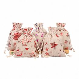 50pcs / lot 13x18cm nouvel an emballage cadeau de bonbons sac à cordon en lin pochettes en jute sacs de fête de Noël fournitures de douche de bébé J83h #