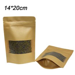 50 unids / lote 14 20 cm Doypack Zip Lock Bag Almacenamiento a granel a prueba de olores Bolsas de papel Kraft Sellado térmico Caramelo Nuez Paquete de frutas Bolsas Re294w