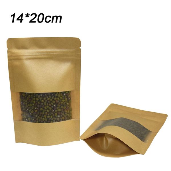 50pcs / lot 14 20cm Doypack Zip Lock Bag Bulk Food Smell Proof Storage Sacs en papier kraft Heat Seal Candy Nut Fruit Package Pouches Re275S