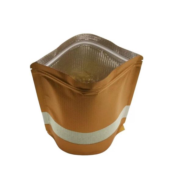 Sac d'emballage en aluminium Doypack à fermeture éclair dorée, 16x24cm, 50 pièces/lot, avec fenêtre transparente, stockage des aliments en vrac, fermeture éclair en Mylar