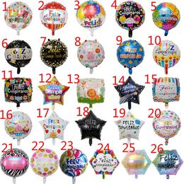 50 stuks veel 18 inch Feliz cumpleanos Spaanse verjaardag ballonnen ronde mylar helium ballon happy birthday party air balloes270e