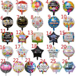 50 stuks veel 18 inch Feliz cumpleanos Spaanse verjaardag ballonnen ronde mylar helium ballon gelukkige verjaardagsfeestje lucht balloes2075