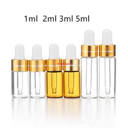 50 unids/lote, 1ml, 2ml, 3ml, 5ml, botella cuentagotas de vidrio ámbar, viales de exhibición de aceite esencial, pequeño Perfume de suero, prueba de muestra marrón, envío de botellas