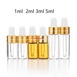 50 stks / partij 1ml 2 ml 3 ml 5 ml Amber glas druppelaar fles etherische olie display flesjes kleine serum parfum bruin monster test flesjes