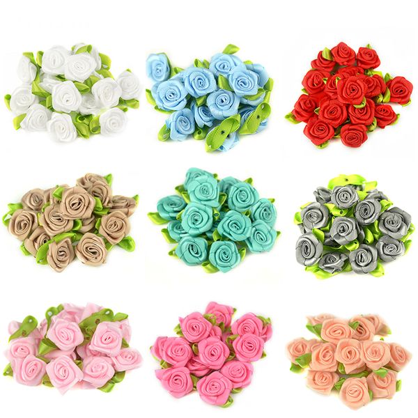 50pcs / lot 2cm Artificiel Silk Mini Rose Flower Heads Faire un ruban en satin artisanal de bricolage fait à la main pour décoration de mariage