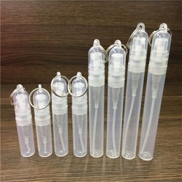 50 stks / partij 2 ml / 3 ml / 4 ml / 5 ml Plastic Parfum Sprayfles Parfum Verstuiver met Sleutelhanger Ring Cosmetische Sample Testfles Promotie 5392 Q2