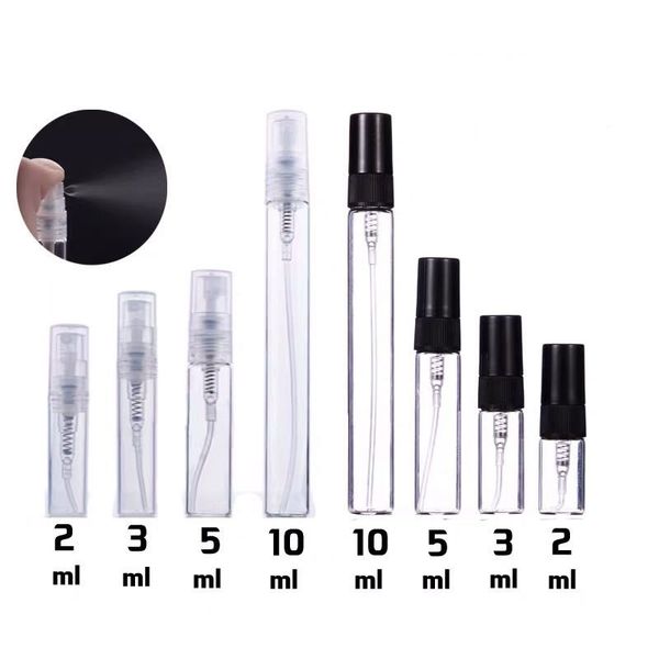 50 unids/lote 2ML 3ML 5ML 10ML atomizador de Perfume transparente Mini muestra botella y tubo de ensayo viales de vidrio fino envases cosméticos de maquillaje