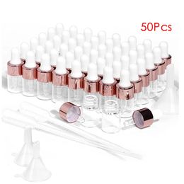 50pcs / lot 2ml 3ml 5ml Bouteille en verre compte-gouttes transparent Petite bouteille de pipette d'huile essentielle Conteneur Bouteille de parfum rechargeable portable 240226