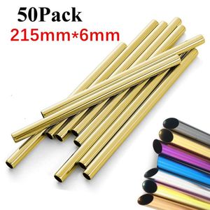 50 Pcs/Lot 304 pailles en acier inoxydable réutilisables Tubes à boire en paille métallique 215mm * 12mm droites pliées Sharp Boba pailles Drinkware