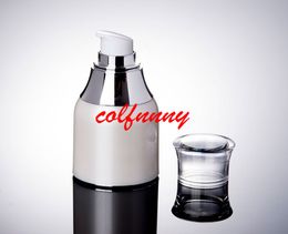 50 stks / partij 30 ml 50 ml parel wit airless fles zilveren kraag airless fles voor serum / lotion / emulsion / fundation packing