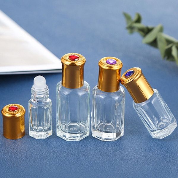 50 pcs/Lot 3 ml vide bouteille de parfum à bille bouchon en or 6 ml flacons rechargeable en aluminium verre rouleau boule bouteille