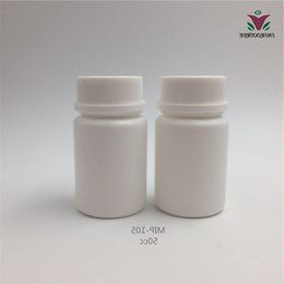 Envío Gratis 50 unids/lote 50cc HDPE contenedor de medicina botella blanca de plástico con tapas a prueba de manipulaciones Ldrdo
