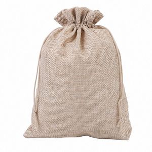 50pcs / lot 7x9 10x14 13x18 15x20 17x23cm Sacs de lin à crampons de jute naturels pour les sacs d'emballage cadeaux Party Sac de stockage Ajouter le logo 58xz #