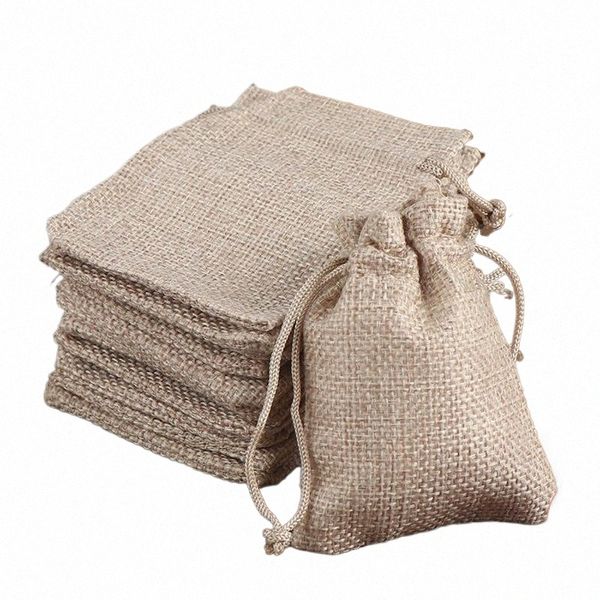 50pcs / lot 7x9cm Sac à bijoux Jute Velours Sac à cordon Petit sac cadeau à cordon Pochettes Joli bracelet Sacs d'emballage de bijoux de bonbons T5PU #