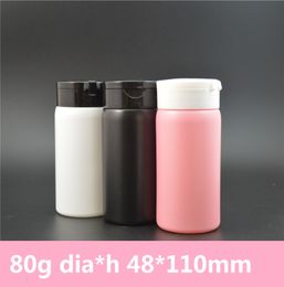 50 stks / partij 80g poeder 150 ml flessen lege roze / zwart / witte kleuren baby plastic PE lege talk container