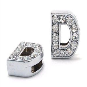 50 stks veel 8mm D Volledige Strass Bling Slide Brief DIY Alfabet Bedels Fit Voor 8mm lederen polsband huisdier kraag SL0008269Y