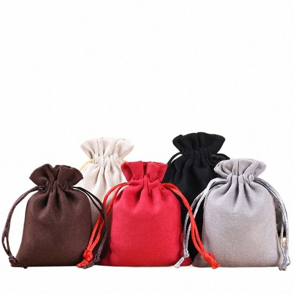 50pcs / lot 8x10cm, 10x13cm Sac à cordon en daim Veet Emballage de bijoux Petites pochettes Afficher Sacs de bonbons de Noël 44vk #