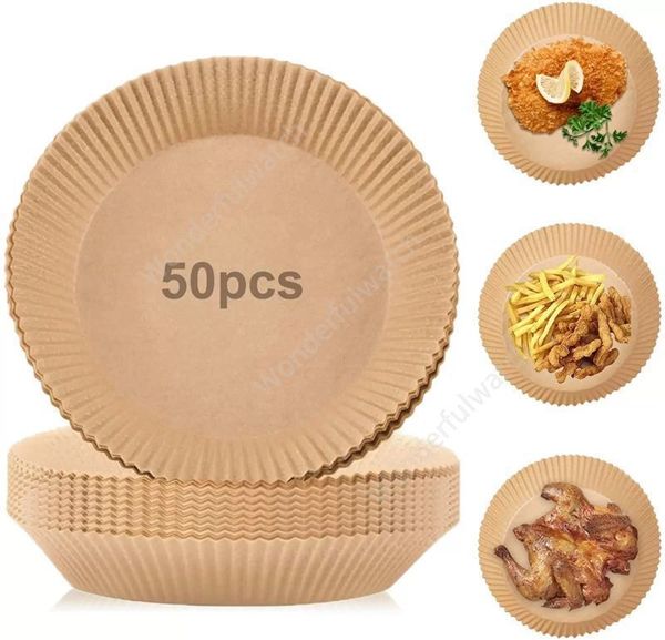 50 pcs/lot friteuse à air papier de cuisson jetable papier absorbant l'huile de qualité alimentaire résistant aux hautes températures bol outil DAW484