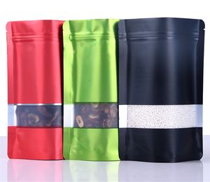 Sac en plastique à fermeture à glissière en papier d'aluminium Multi Color Refermable Stand Up Bags Pochette anti-fuite à fenêtre givrée mate