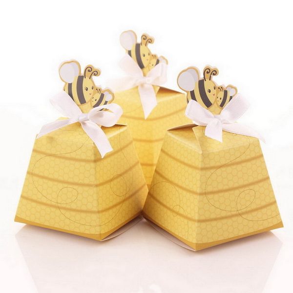 50 pcs/lot bébé douche dessin animé créatif miel abeille boîte à bonbons pour nouveau-né garçons filles fête d'anniversaire faveur décorative 210408