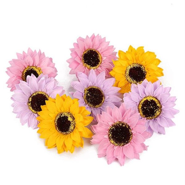 50pcs / lot grande taille à la main savon de tournesol artificiel tête de fleur bouquet boîte-cadeau décoration collocation magasin de fleurs fournitures327F