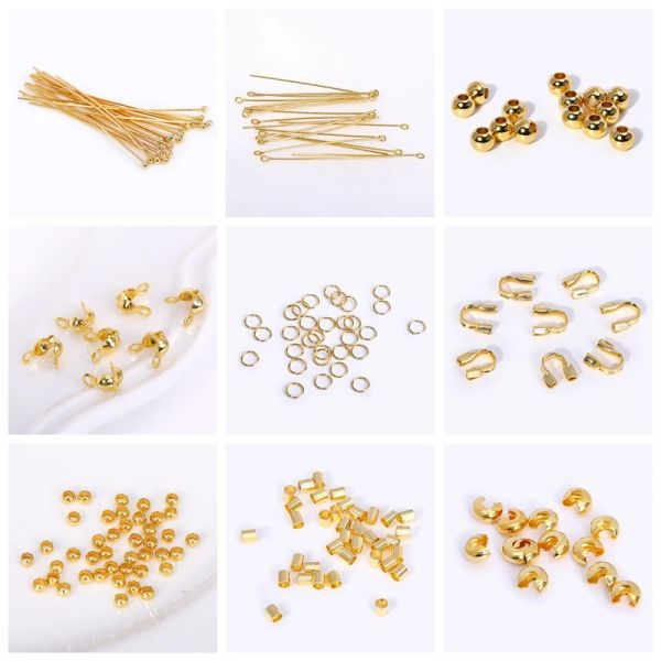 50pcs/lote Cabeza de bola de latón/Cabeza plana/Pins de cabeza de ojo suministros para joyas Pins de dorado de 18 k