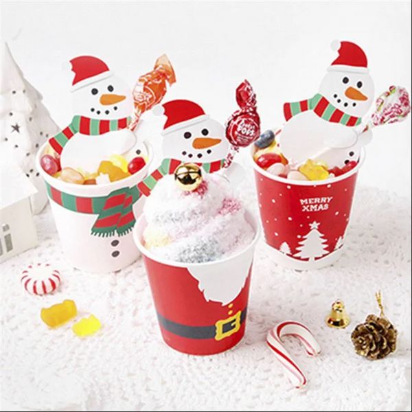 50 Pcs/Lot dessins animés père noël papier sucette cartes bricolage sucette cadeau paquet décor décoration de noël FY3992 JN30