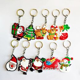 50 stks / partij Kerst Keychain Santa Claus PVC Kids Dames Tas Pendant Sleutelhangers Sleutelhanger Ringen van Gelukkige Nieuwjaar Kerstcadeaus