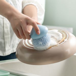 50 stks/kavelwolkvorm Korte handvat Potborstel Nylon Ball Dish Reiniger met antislip reinigingsborstel BOOL KOOK SPARE Keukengereedschap