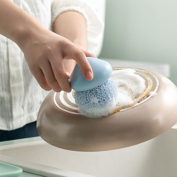 50 pcs/lot nuage forme manche court Pot brosse Nylon boule vaisselle avec anti-dérapant nettoyage brosse bol ustensiles de cuisine cuisine outils