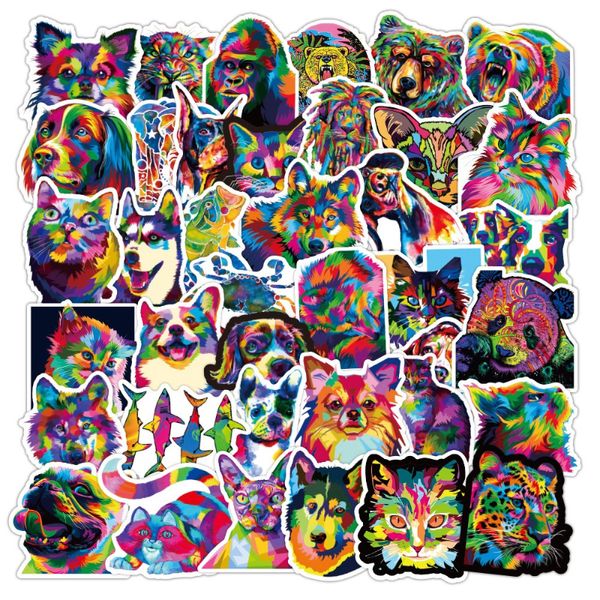 50 Pcs/Lot couleur chat et chien autocollant Animal étanche Scooter voiture guitare chariot moto personnalité Graffiti autocollants