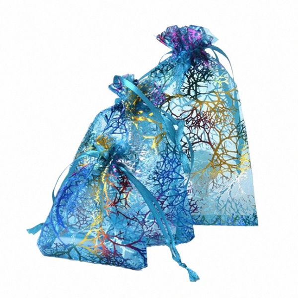 50pcs / lot sacs en organza à cordon coloré sacs d'emballage de bijoux bonbons sacs d'anniversaire de mariage cadeaux bonbons pochettes en gros P8Zc #