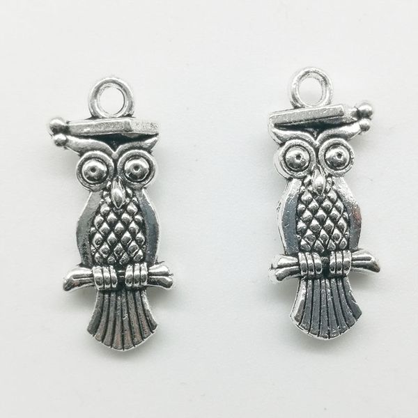 50 pcs/Lot Dr. Hibou alliage pendentif à breloques rétro fabrication de bijoux bricolage porte-clés ancien pendentif en argent pour Bracelet boucles d'oreilles collier 21*9mm