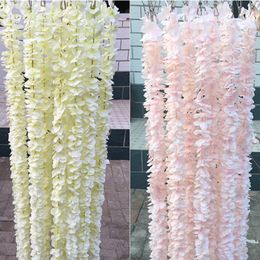 50 stks / partij Elegante witte orchidee Wisteria wijnstokken Elke strip 79 inches zijde kunstmatige bloem kransen voor wedding decoratie