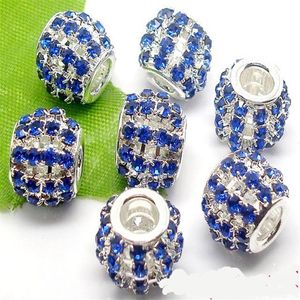 Lote de 50 Uds. De cuentas de diamantes de imitación azul real chapadas en plata huecas para fabricación de joyas, cuentas DIY para pulsera, todo a granel, Low232K