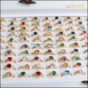 50 pièces/lot mode étincelant Zircon or couleur anneaux pour les femmes fiançailles mariage bijoux couleur fête cadeau en gros livraison directe 2021 Soli