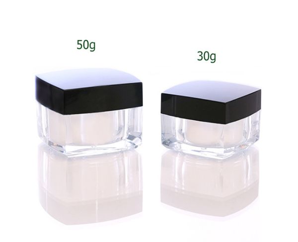 50 pcs/lot expédition rapide 30g 50g pot de crème acrylique carré bouteille d'emballage vide 30 ML 50 ML boîte de crème