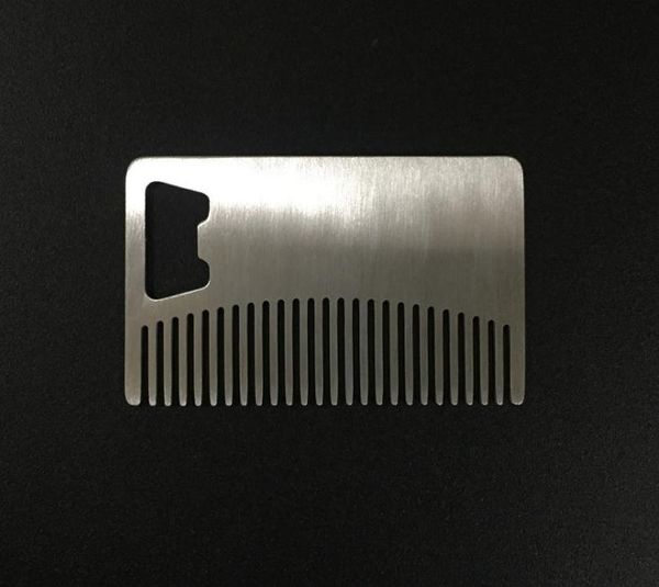 50 unids / lote Envío rápido ProfessionalComb B Estilo de tarjeta Peine de bigote para hombres Abridores de cerveza Antiestático Peine de acero inoxidable Abrebotellas SN3963