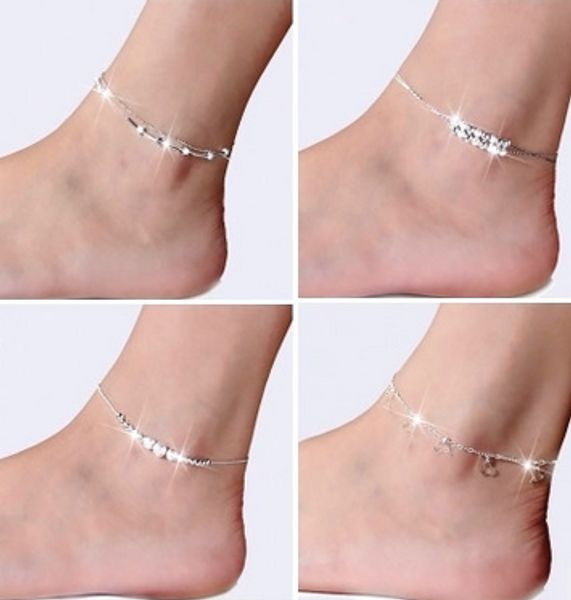 50pcs / lot Pied Bijoux Bracelets De Cheville Vente Chaude Argent Cheville Lien Chaîne Pour Femmes Fille Pied Bracelets Bijoux De Mode En Gros Livraison Gratuite