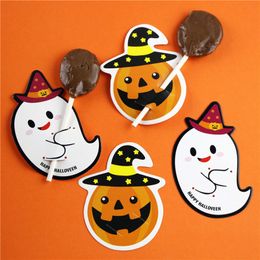 50 stks / partij Halloween Lollipop Papieren Kaarten Creatieve Pompoen Ghost DIY Candy Kaarten Decoraties Halloween Feestartikelen